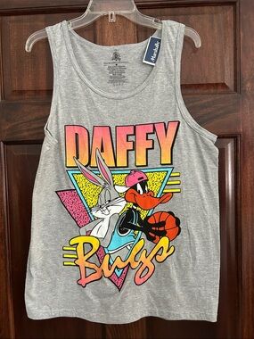 Warner Bros Daffy & Bugs Grey Graphic Tank Top M NWT